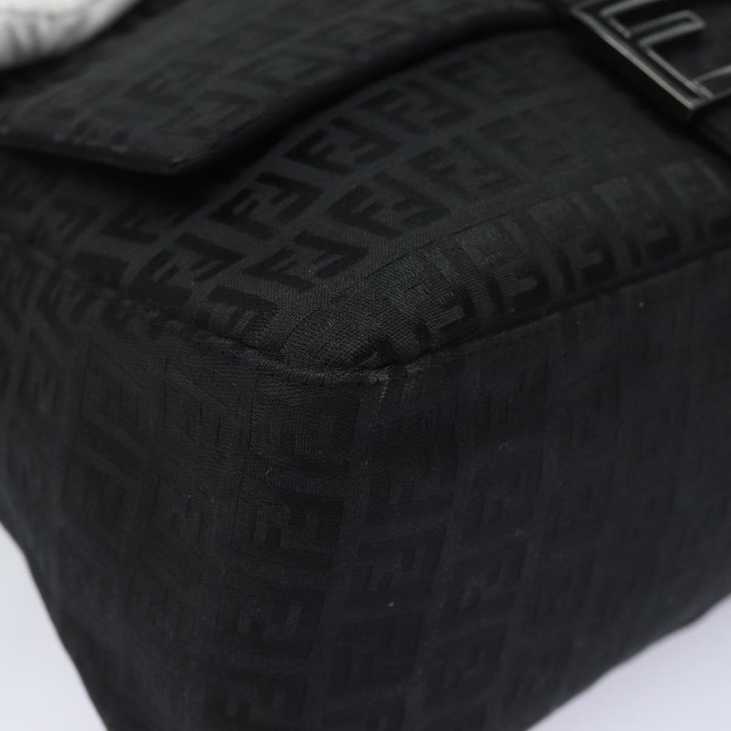 FENDI Zucchino Canvas Mamma Baguette Shoulder Bag Blackyk13812A