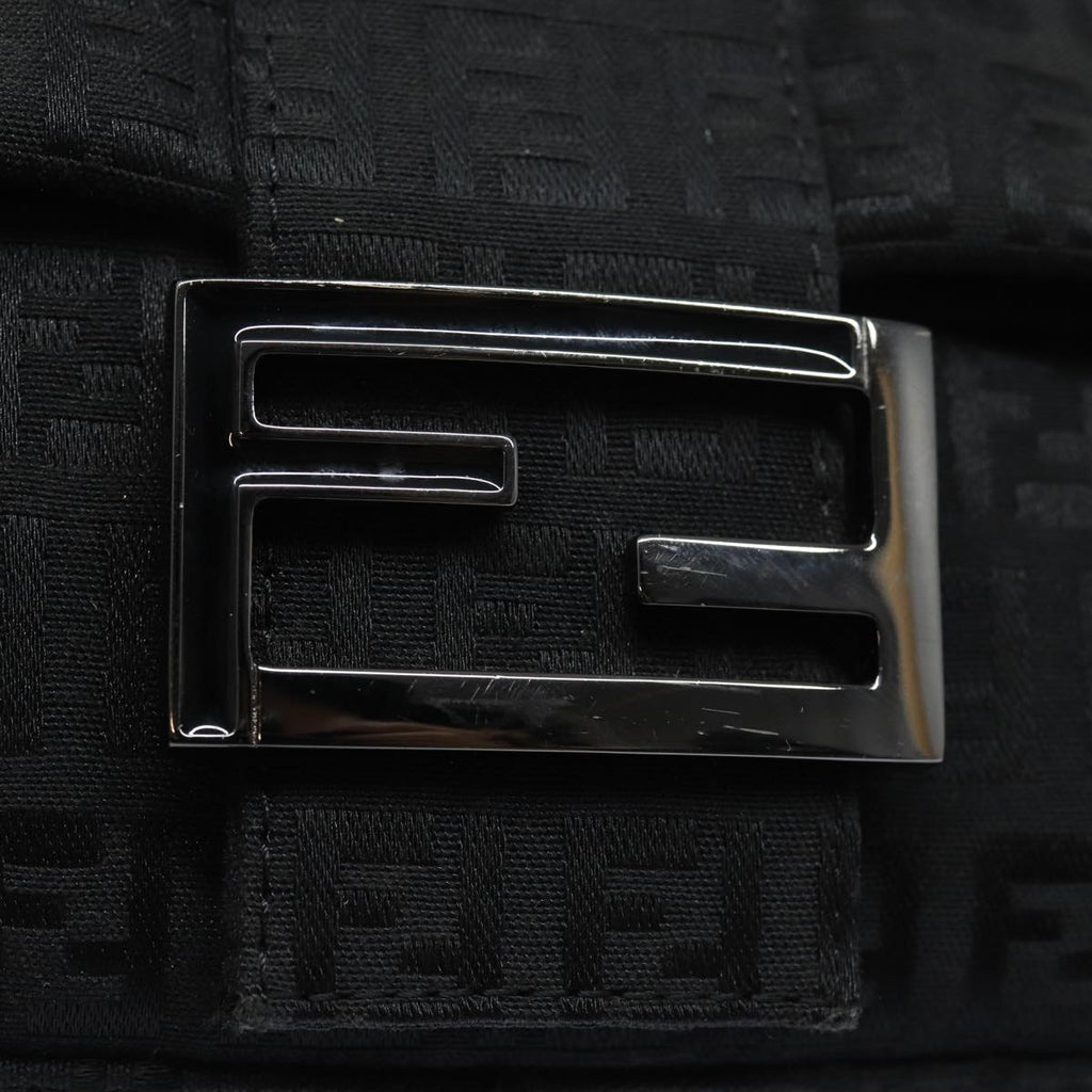 FENDI Zucchino Canvas Mamma Baguette Shoulder Bag Blackyk13812A