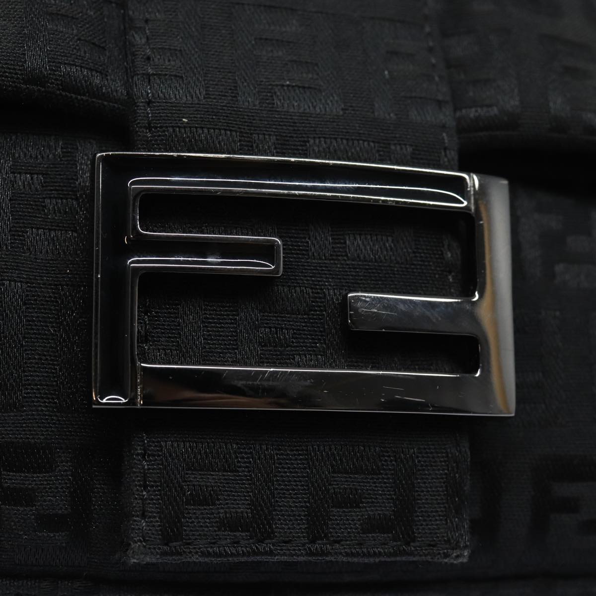 FENDI Zucchino Canvas Mamma Baguette Shoulder Bag Blackyk13812A