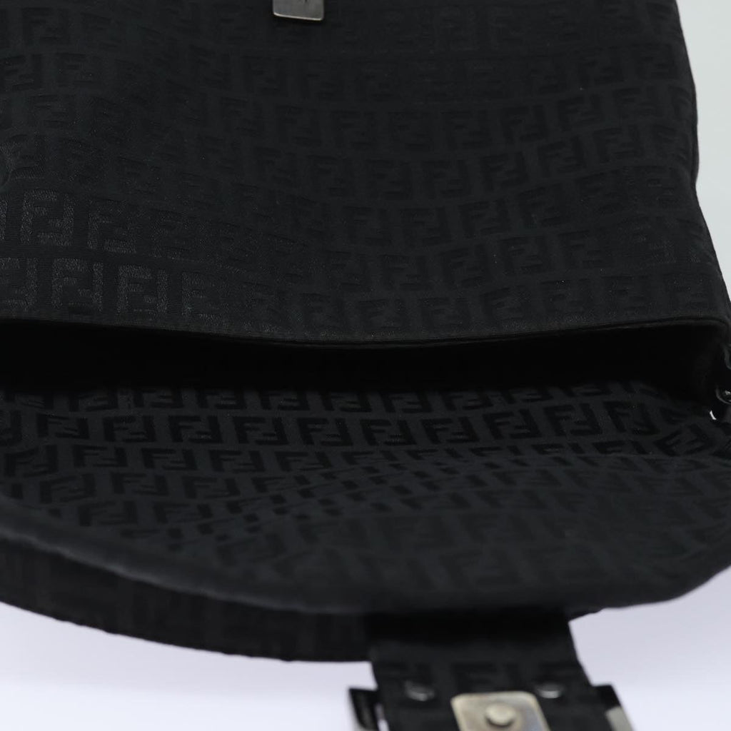 FENDI Zucchino Canvas Mamma Baguette Shoulder Bag Blackyk13812A