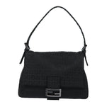 FENDI Zucchino Canvas Mamma Baguette Shoulder Bag Blackyk13812A