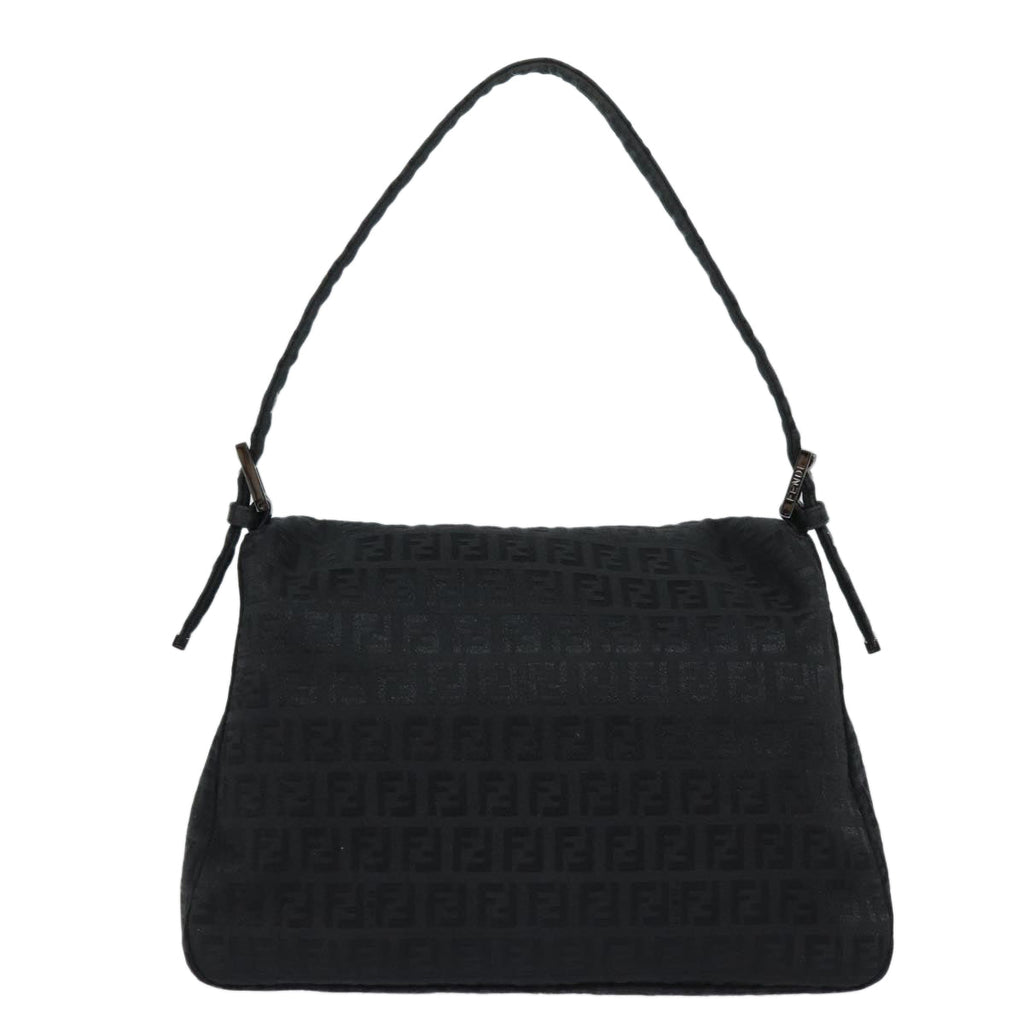 FENDI Zucchino Canvas Mamma Baguette Shoulder Bag Blackyk13812A