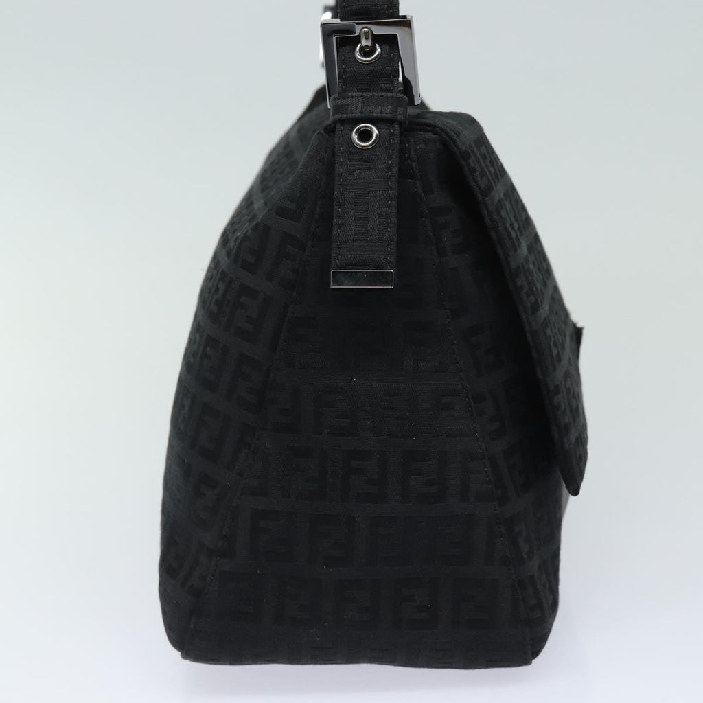 FENDI Zucchino Canvas Mamma Baguette Shoulder Bag Blackyk13812A