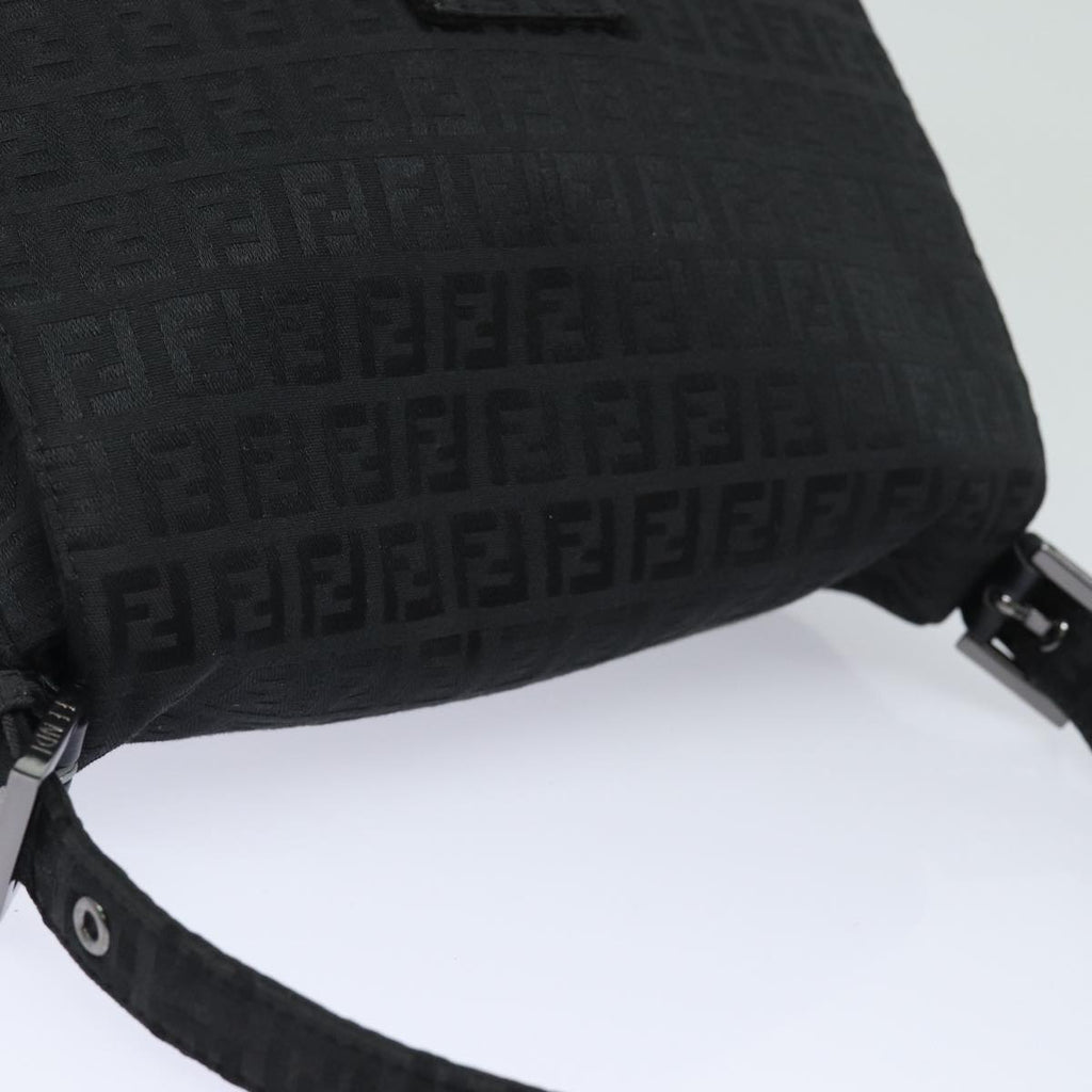 FENDI Zucchino Canvas Mamma Baguette Shoulder Bag Blackyk13812A