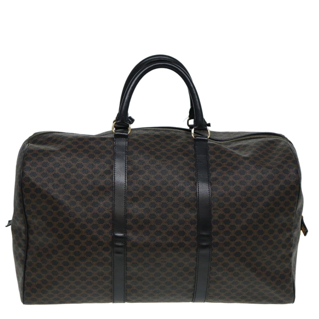 CELINE Macadam Canvas Boston Bag PVC Leather Brown Auth yk13827