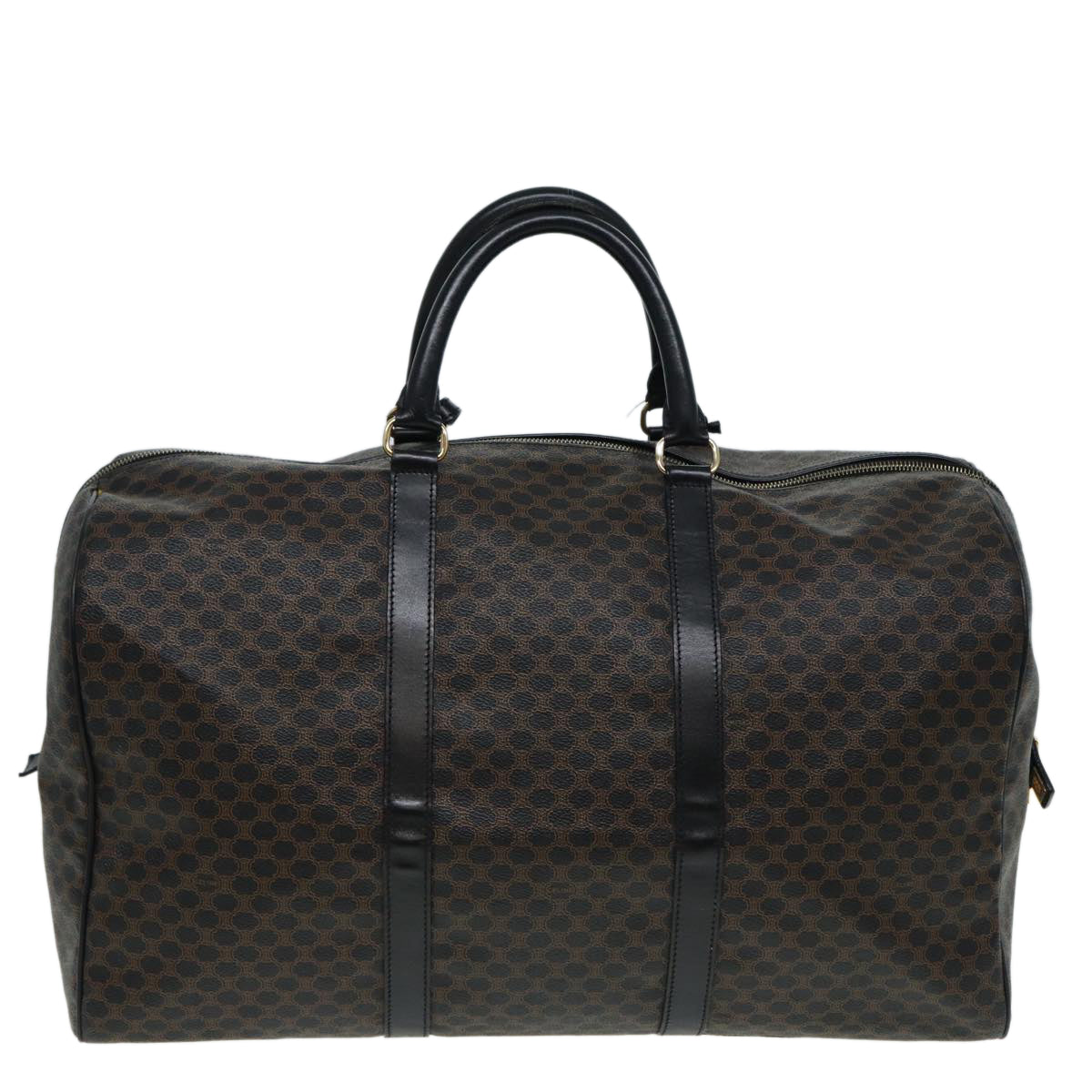 CELINE Macadam Canvas Boston Bag PVC Leather Brown Auth yk13827