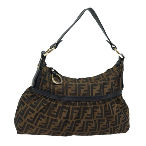 FENDI Zucca Canvas Shoulder Bag Brown Blackyk13964