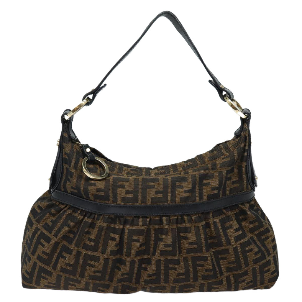 FENDI Zucca Canvas Shoulder Bag Brown Blackyk13964
