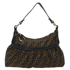 FENDI Zucca Canvas Shoulder Bag Brown Blackyk13964