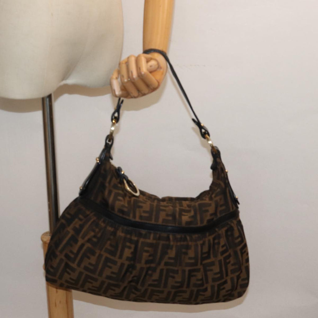 FENDI Zucca Canvas Shoulder Bag Brown Blackyk13964