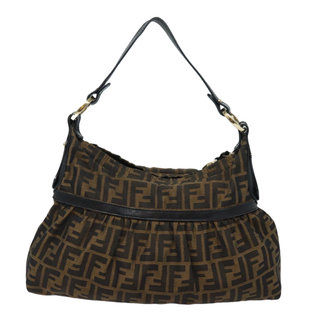 FENDI Zucca Canvas Shoulder Bag Brown Blackyk13964