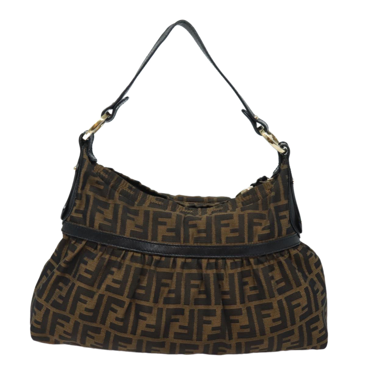 FENDI Zucca Canvas Shoulder Bag Brown Blackyk13964