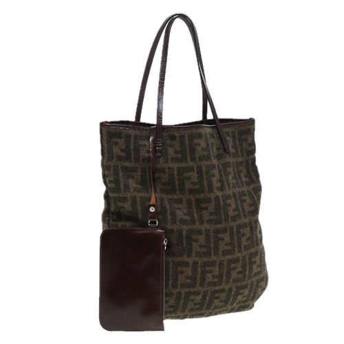 FENDI Zucca Canvas Tote Bag Wool Brown Black Silveryk14162