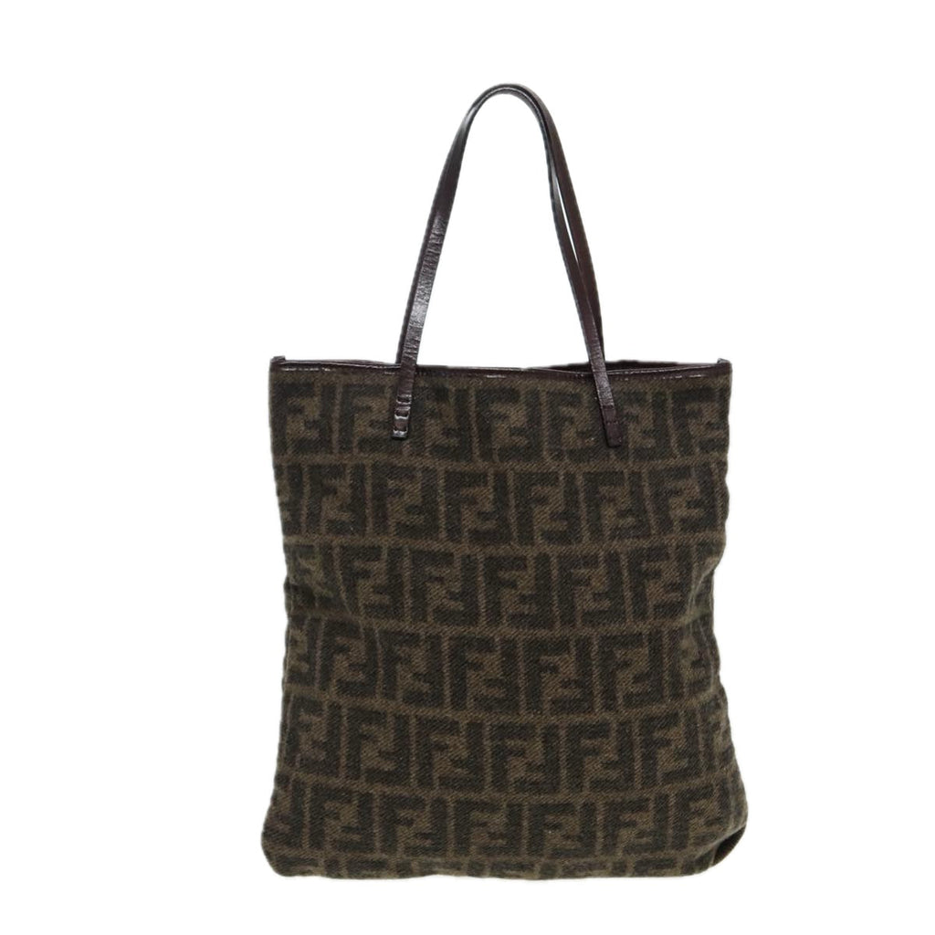 FENDI Zucca Canvas Tote Bag Wool Brown Black Silveryk14162