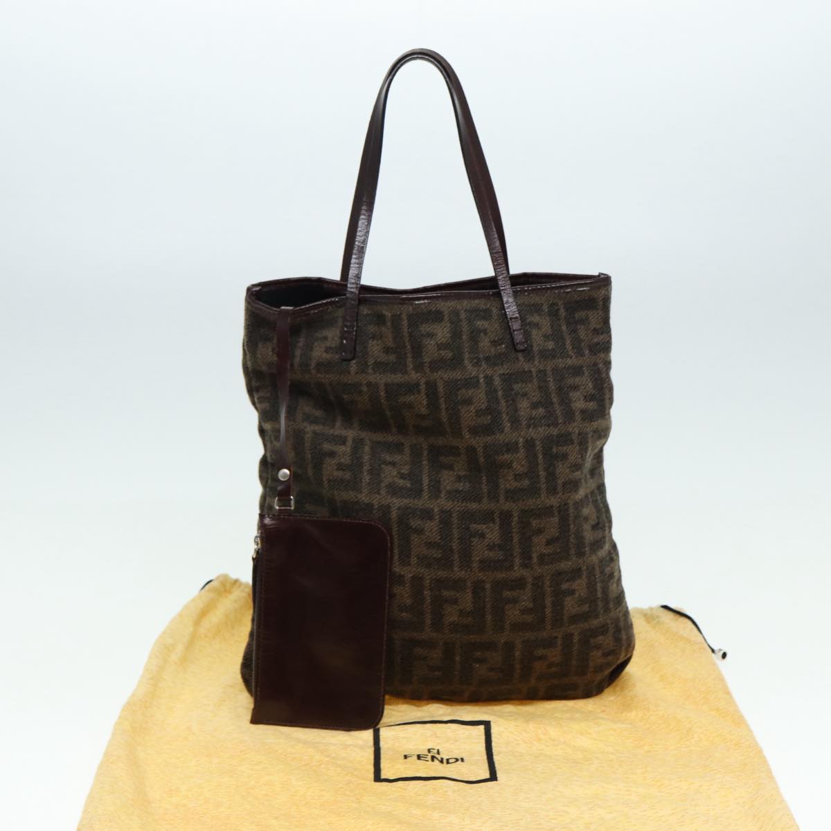 FENDI Zucca Canvas Tote Bag Wool Brown Black Silveryk14162