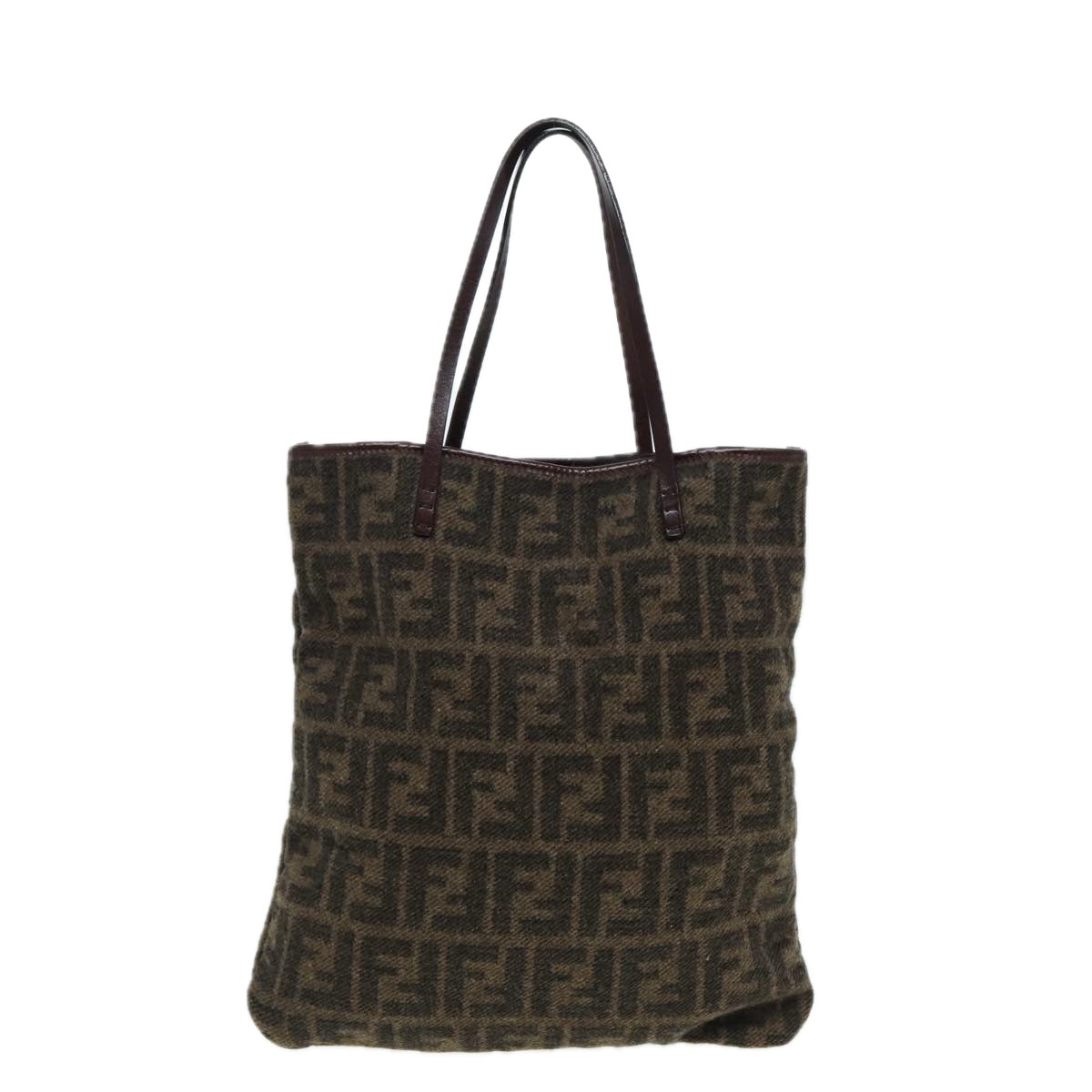 FENDI Zucca Canvas Tote Bag Wool Brown Black Silveryk14162