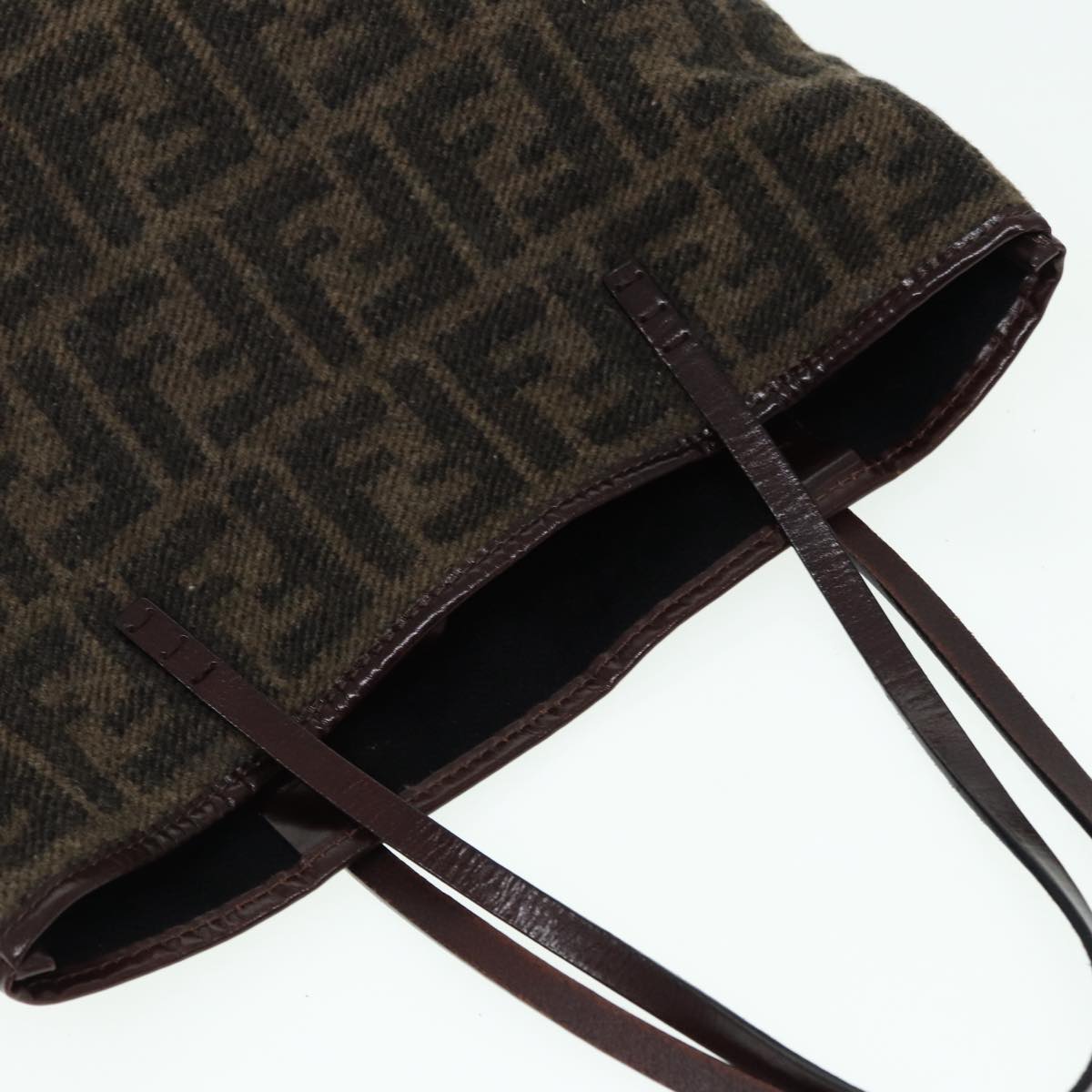FENDI Zucca Canvas Tote Bag Wool Brown Black Silveryk14162