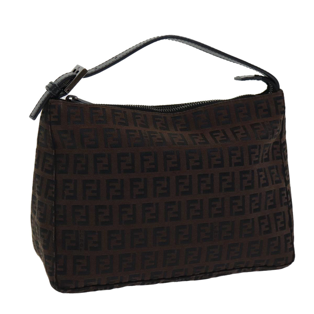 FENDI Zucchino Canvas Hand Bag Brown Black Silveryk14209