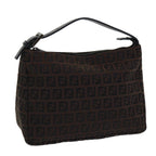 FENDI Zucchino Canvas Hand Bag Brown Black Silveryk14209