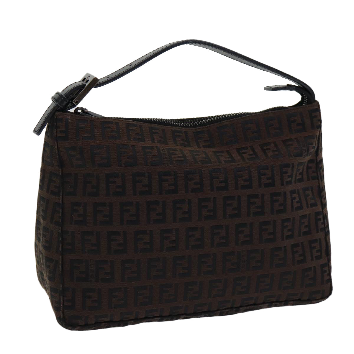 FENDI Zucchino Canvas Hand Bag Brown Black Silveryk14209