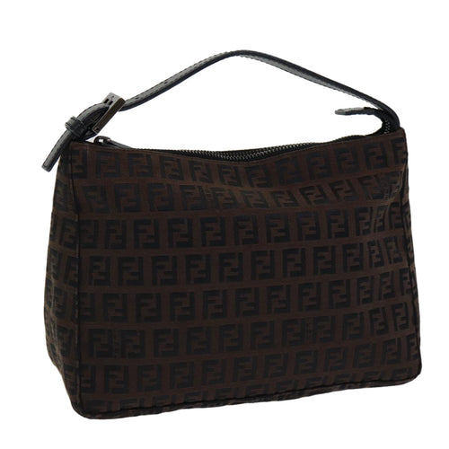 FENDI Zucchino Canvas Hand Bag Brown Black Silveryk14209