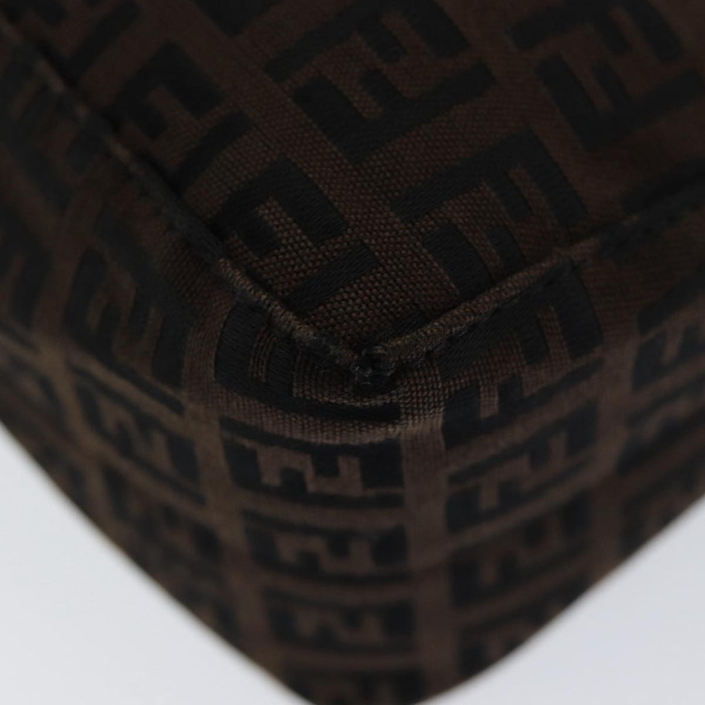 FENDI Zucchino Canvas Hand Bag Brown Black Silveryk14209
