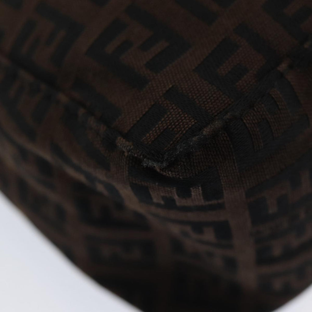 FENDI Zucchino Canvas Hand Bag Brown Black Silveryk14209