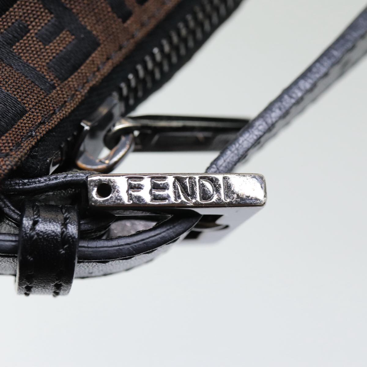 FENDI Zucchino Canvas Hand Bag Brown Black Silveryk14209