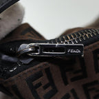 FENDI Zucchino Canvas Hand Bag Brown Black Silveryk14209