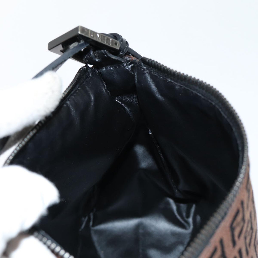 FENDI Zucchino Canvas Hand Bag Brown Black Silveryk14209