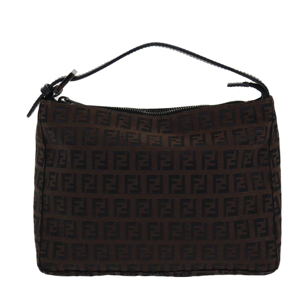 FENDI Zucchino Canvas Hand Bag Brown Black Silveryk14209