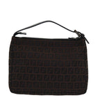 FENDI Zucchino Canvas Hand Bag Brown Black Silveryk14209