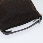FENDI Zucchino Canvas Hand Bag Brown Black Silveryk14209