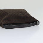 FENDI Zucchino Canvas Hand Bag Brown Black Silveryk14209