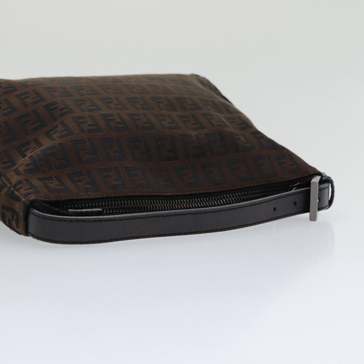 FENDI Zucchino Canvas Hand Bag Brown Black Silveryk14209