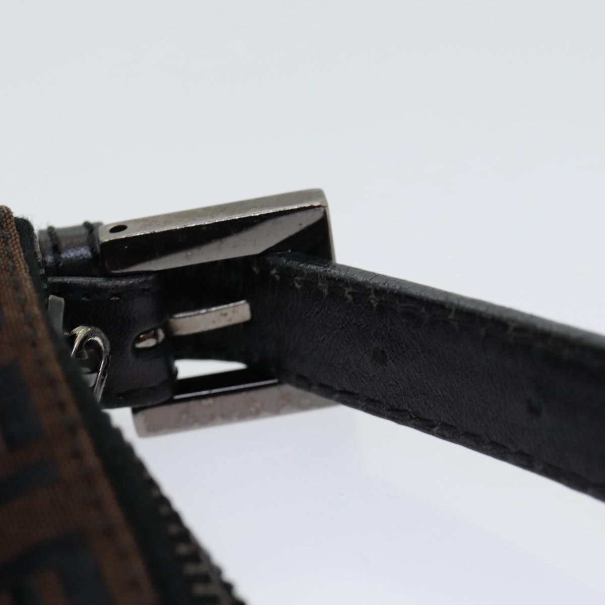 FENDI Zucchino Canvas Hand Bag Brown Black Silveryk14209