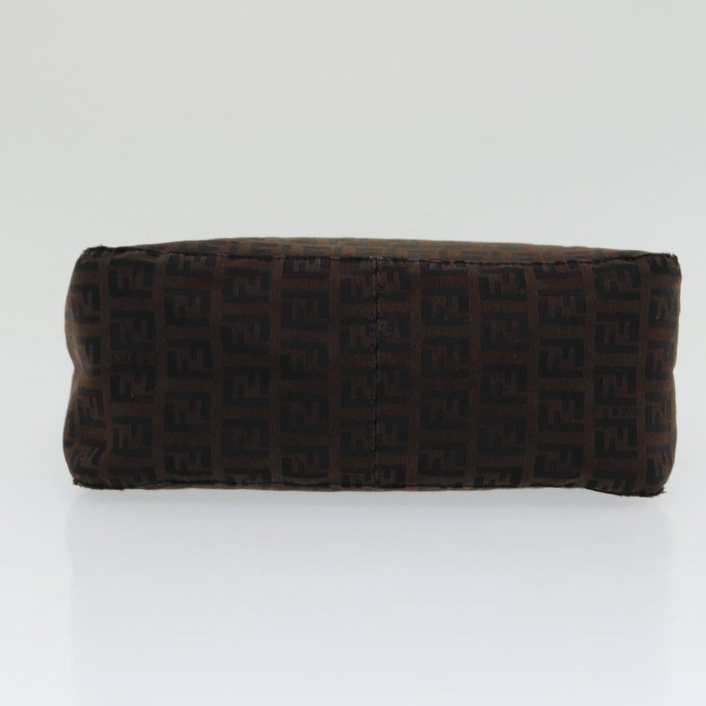 FENDI Zucchino Canvas Hand Bag Brown Black Silveryk14209