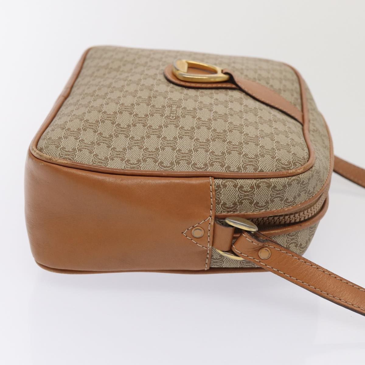 CELINE Macadam Canvas Shoulder Bag Beige Gold Auth yk14240