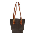 CELINE Macadam Canvas Shoulder Bag PVC Leather Brown Gold Auth yk14269
