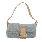 FENDI Zucca Canvas Mamma Baguette Shoulder Bag Denim Blue Goldyk14276A