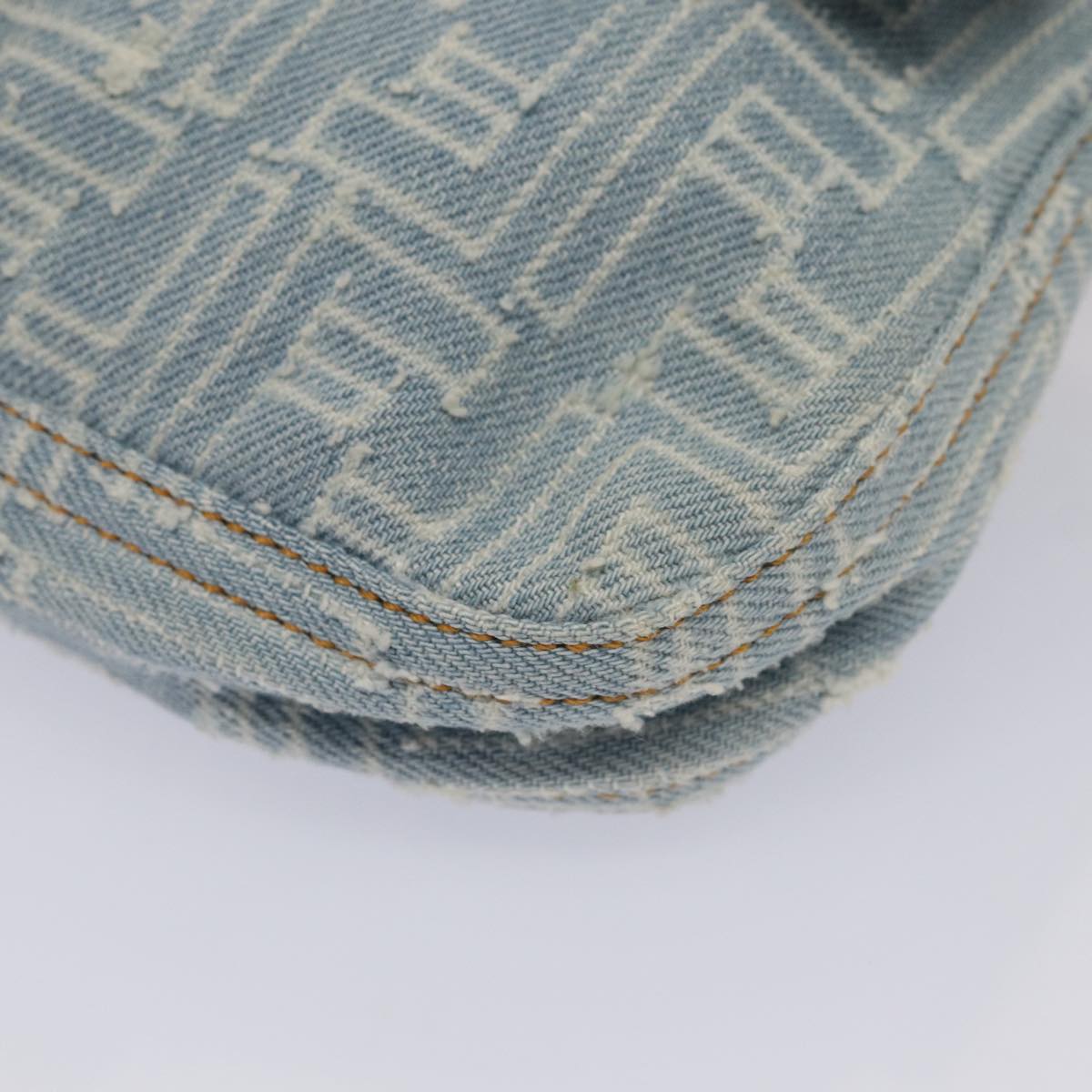 FENDI Zucca Canvas Mamma Baguette Shoulder Bag Denim Blue Goldyk14276A