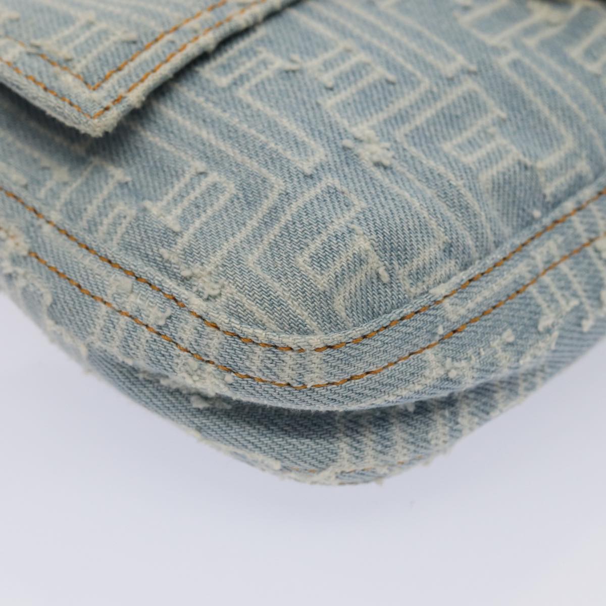 FENDI Zucca Canvas Mamma Baguette Shoulder Bag Denim Blue Goldyk14276A