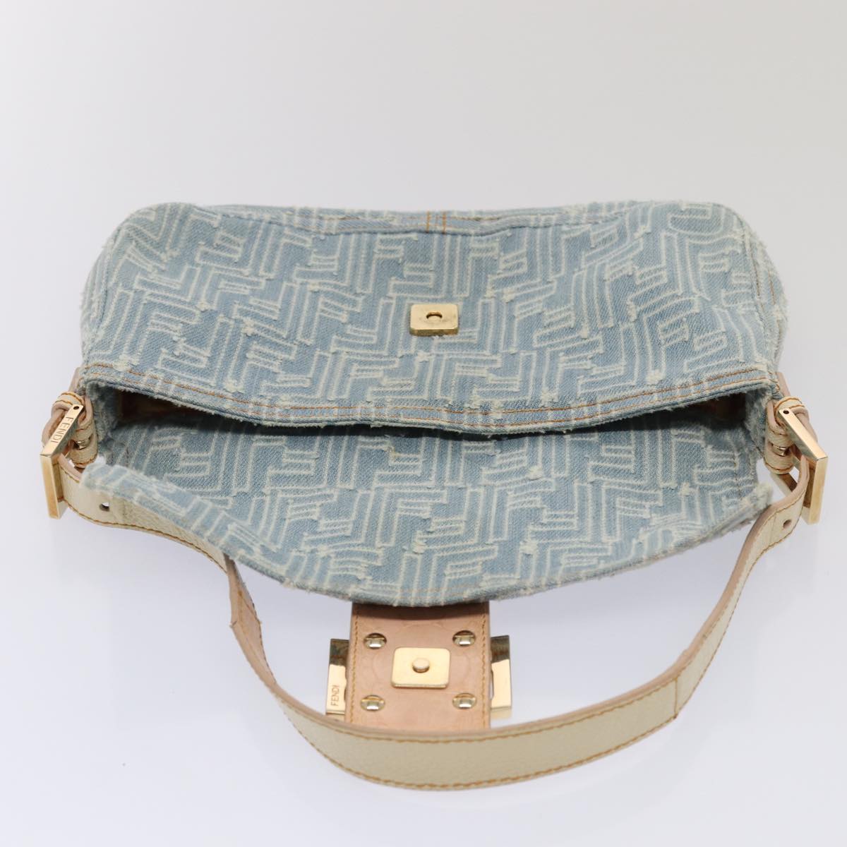FENDI Zucca Canvas Mamma Baguette Shoulder Bag Denim Blue Goldyk14276A