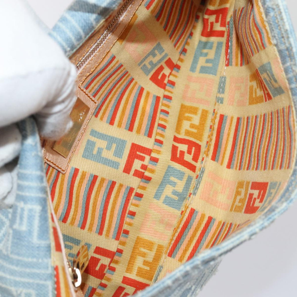FENDI Zucca Canvas Mamma Baguette Shoulder Bag Denim Blue Goldyk14276A