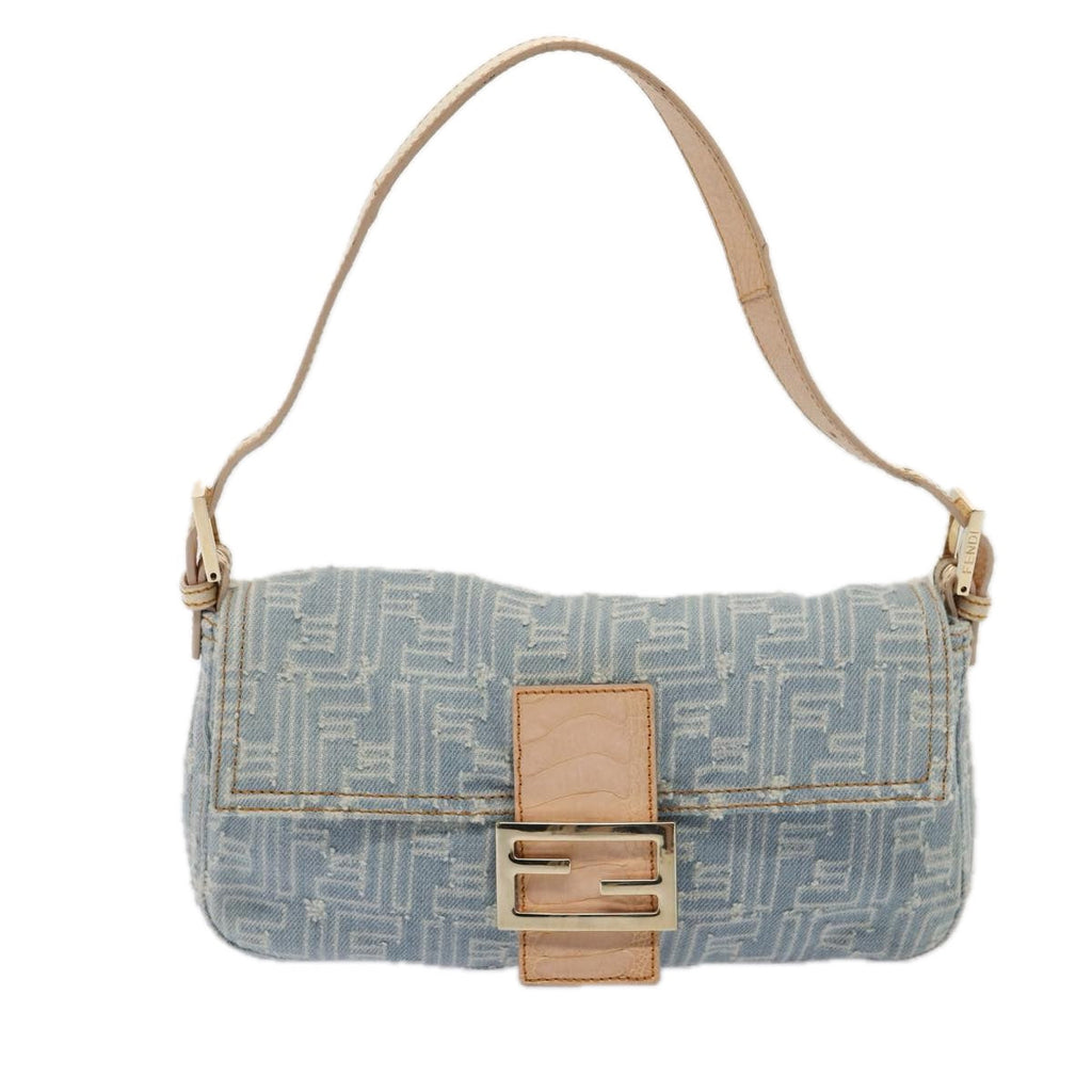 FENDI Zucca Canvas Mamma Baguette Shoulder Bag Denim Blue Goldyk14276A