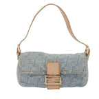 FENDI Zucca Canvas Mamma Baguette Shoulder Bag Denim Blue Goldyk14276A