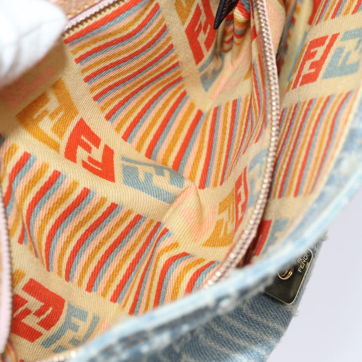 FENDI Zucca Canvas Mamma Baguette Shoulder Bag Denim Blue Goldyk14276A