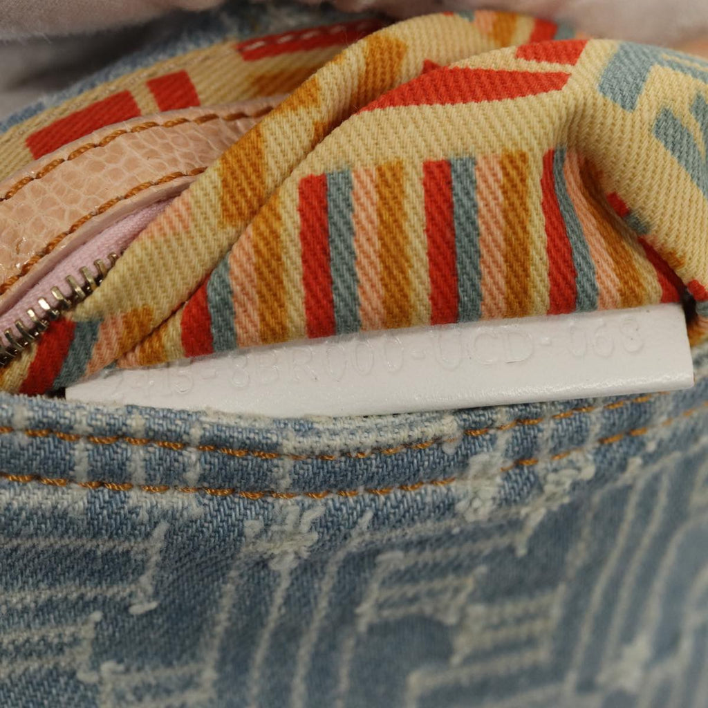 FENDI Zucca Canvas Mamma Baguette Shoulder Bag Denim Blue Goldyk14276A