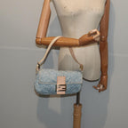 FENDI Zucca Canvas Mamma Baguette Shoulder Bag Denim Blue Goldyk14276A