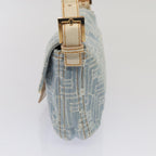 FENDI Zucca Canvas Mamma Baguette Shoulder Bag Denim Blue Goldyk14276A